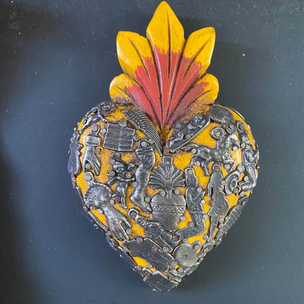 Corazon with milagros wall hanging sculpture